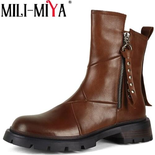 MILI-MIYA Autumn Winter Women Platform Zip Motorcycle Ankle Boots Women 2022 Fashion Chunky Heels Designer Daily Life Wild Shoes
