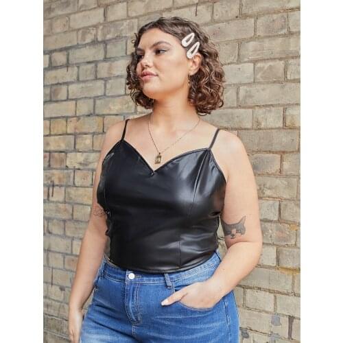 Leather lady summer bralette brassier top open back sling back V-neck vest night shop wear