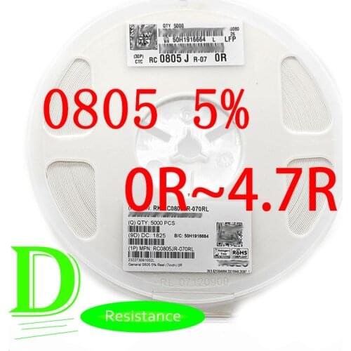 100PCS SMD Resistor 0805 5% RC0805JR-07 Series 0R 1R 1.1R 1.2R 1.3R 1.5R 1.6R 1.8R 2R 2.2R 2.4R 2.7R 3R 3.3R 3.6R 3.9R 4.3R 4.7R