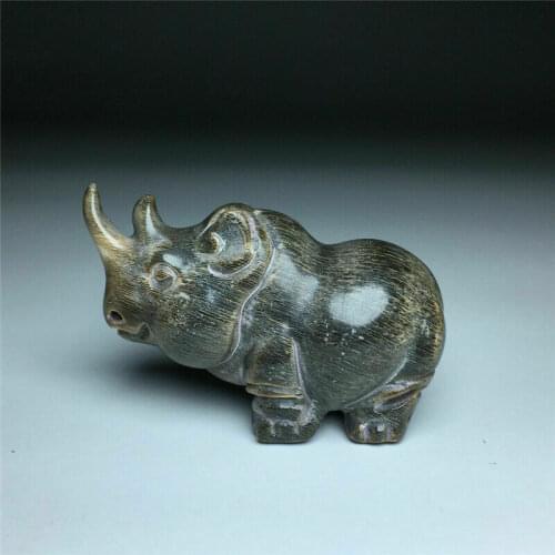 2.01" Chinese Natural Ox Horn Hand Carving Rhinoceros Statue Pendant Figurines Desk Decoration Home Collection Ornaments Gift