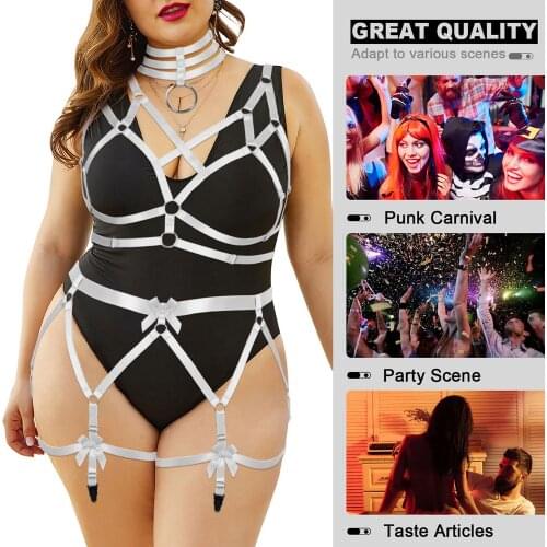 Hollow Out Sexy Lingerie Bondage Womens Underwear Goth Harness Fashion Plus Size Stockings Set Rave Bralette Belt Garter Belt