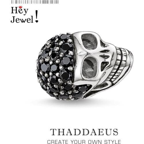 Large Skull Pave Bead 925 Sterling Silver DIY Accessories High Quality Big Hole Gift Vintage Europe Skeleton for Bracelet