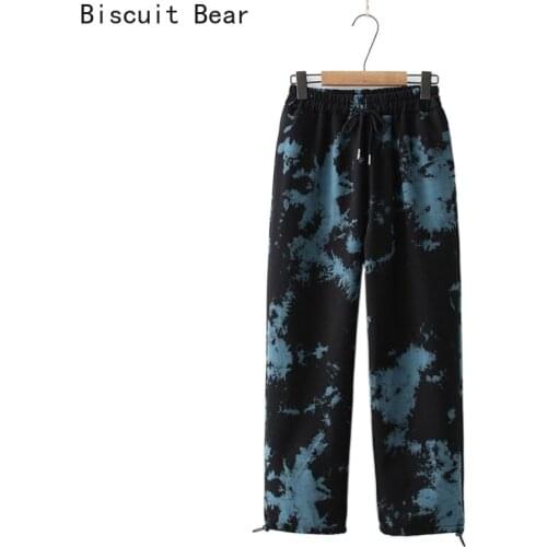 Tie dye Women straight Pants High Waist Trouser Fashion Fall 2021 spring hight street Clothing Ladies Pockets Basic Bottoms