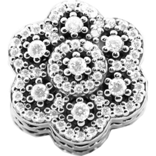925 Sterling Silver Clear Cz Crystallized Floral Charm Beads for Jewelry Making DIY Gift for Women Winter Collection 02472