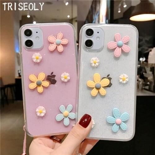 3D Sun Flowers Glitter Case For Huawei P20 Lite 2019 P40 Lite 5G P30 Pro Plus Clear TPU Cover For Mate 20 Lite Mate 30 Pro Case