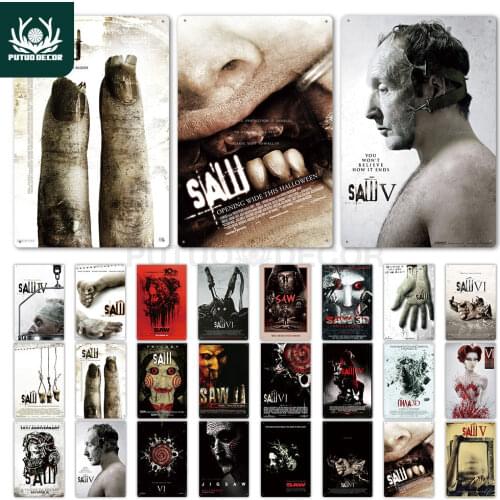 Putuo Decor Saw Movie Metal Poster Vintage Tin Sign Metal Sign Plaque Metal Vintage Wall Decor for Man Cave Decorative Tin Sign