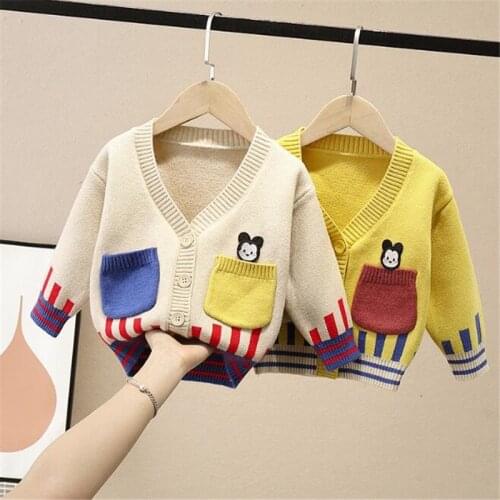 Disney Baby Sweater Knitted Boys Girls Toddler Mickey Mouse Cardigans Cartoon Long Sleeves Knitwear Jackets Winter Children Tops