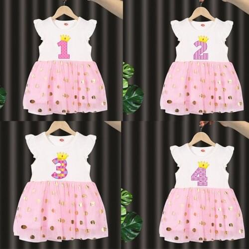 1-6 Years Girl Birthday Cartoon Dresses Number 1 2 3 4 5 6 Kids Birthday Party Dresses Fashion Toddler Baby Girls Clothing