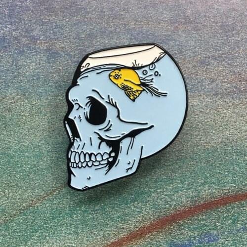 Skull Head Fish Tank Enamel Brooches
