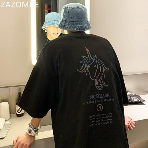 ZAZOMDE Colorful Unicorn Print Tees Men 2021 Summer Hip Hop Clothes Loose Fit Streetwear Oversized Graphic T Shirts M-5XL