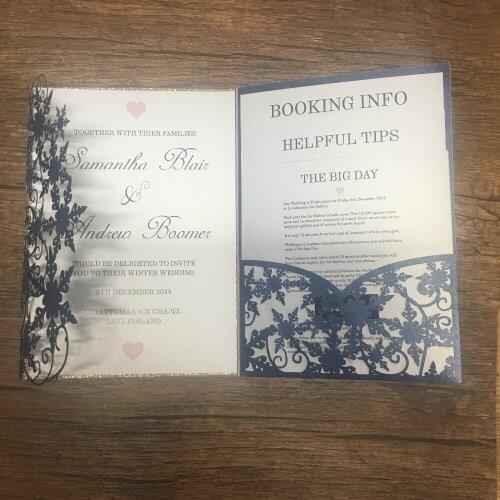 Laser cutting snowflake pocket wedding invitation card handmade paper christmas greeting cards sample design
