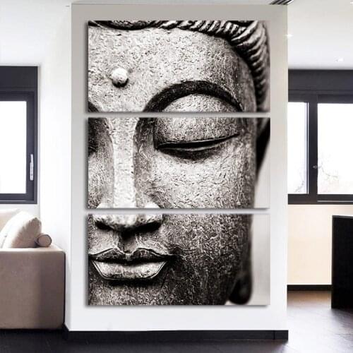 Canvas painting Wall Art poster Gray 3 Panel Modern Large Buddha Wall Print on Canvas Home Living Room Decoration frame