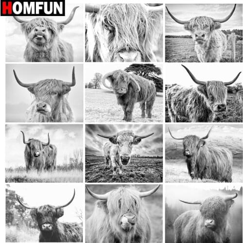 HOMFUN Rhinestone Painting Crystal Decor Diy Diamond Painting "Black and white cow" 3D Cross Stitch Pattern Diamond Embroidery