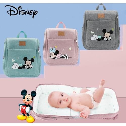Disney Multifunctional Dual Purpose Diaper Bags Foldable Bed Bags Baby Travel Insulation Bag Waterproof Baby Diaper Bag Backpack