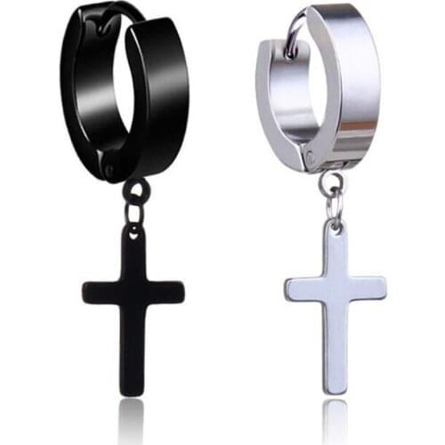 KOFSAC Mens Fashion Korean Titanium Steel Earring Trend Punk Cross Earrings For Women Hypoallergenic Ear Jewelry Christmas Gift