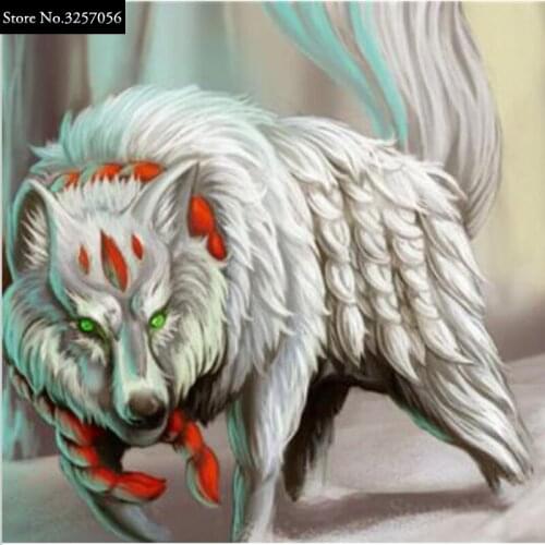 DIY Diamond Painting Needlework Full Round Rhinestone Cross Stitch Diamond Embroidery Kits Mosaic Painting Animal White Wolf