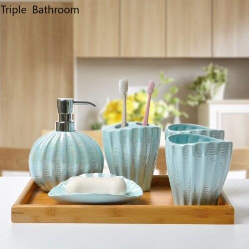 Ceramic bathroom imitation pearl shell accessories set washing tools mouthwash cup soap toothbrush holder household items