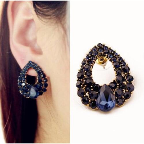 Natural Stone Fashion 2015 Big Black Blue Earrings Jewelry Gold Brincos Womens Summer Style Earrings