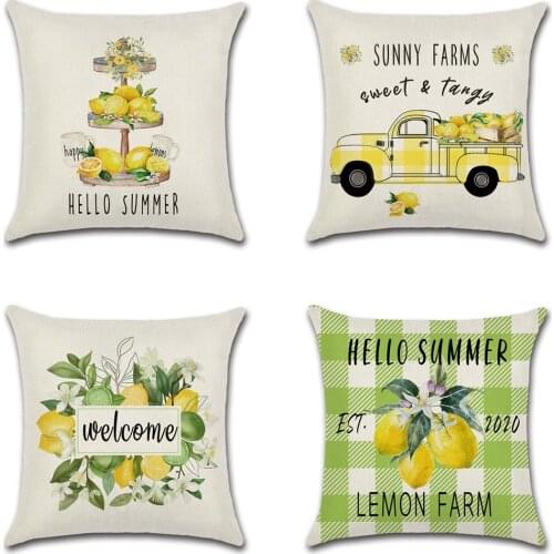 Sunny Farms Cushion Cover Summer Yellow Lemon Print Cotton Linen Pillowcase Home Chair Sofa Car Decorative Pillow Case 45*45cm