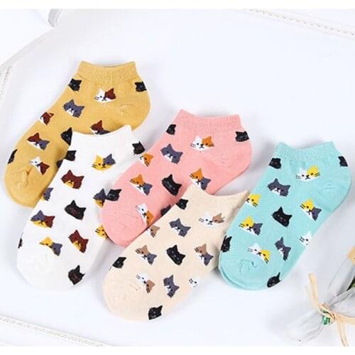 New Women Cotton Ankle Socks Cute Cat Colorful Funny Socks Casual Animal Fruit Cake Cartoon Socks For Girls