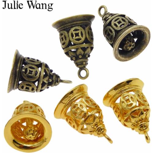 Julie Wang 2-12pcs Copper Bell Charms Antique Bronze Gold Bells Without Sound Necklace Pendant Bracelet Jewelry Making Accessory