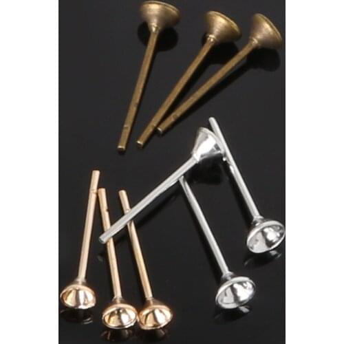Hot Earring Stud 400pcs/lot 4*14mm Ear Nail Iron Flat Base Cup Posts Earring Findings for DIY fashion jewelry FRB025-01