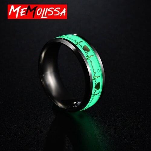 Heart Luminous Rings for Women Men Stainless Steel Fluorescent Glowing In dark Finger Ring Fashion Couple Lovers Jewelry