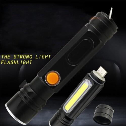Outdoor Cycling Hiking High Power LED Flashlight Zoomable Retractable T6 COB Side Light USB Charging Mini Torch