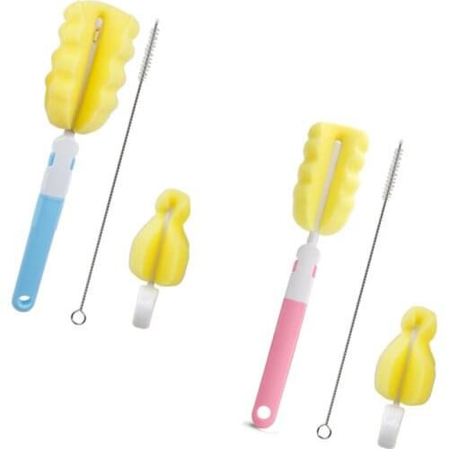 VALUEDER 3 in 1 Bottle Brush Set Soft Sponge Brush for Nipple Cleaning with Safe Stainless Steel Cleaner for Straw Cup