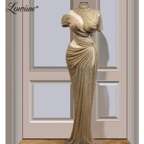 Dubai Cut-out Beads Evening Dresses Mermaid With Short Sleeves Party Dress For Middle East Dubai Arabic Long Prom Dresses 2020