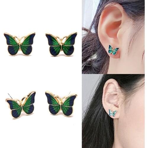Vintage Fashion Enamel Green Butterfly Stud Ear Earrings Trend Jewelry Women