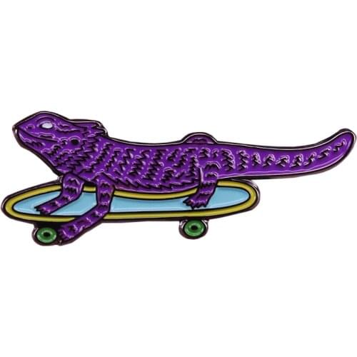 Lizard on skateboard enamel pin cute animal badge funny kids gift shirts backpack accessory
