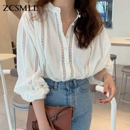 ZCSMLL solid color blouses for women long sleeve hollow out personality korean fashion autumn spring casual shirt female 2021