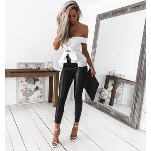 Fashion Push Up Leggings Women Workout PU Leopard Print Slim Polyester High Waist Jeggings Women Pencil Leggings