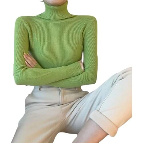 2021 Spring Autumn Women Knitted Turtleneck Sweater Casual Soft Jumper Slim Cashmere Elasticity Pullovers Tops Female