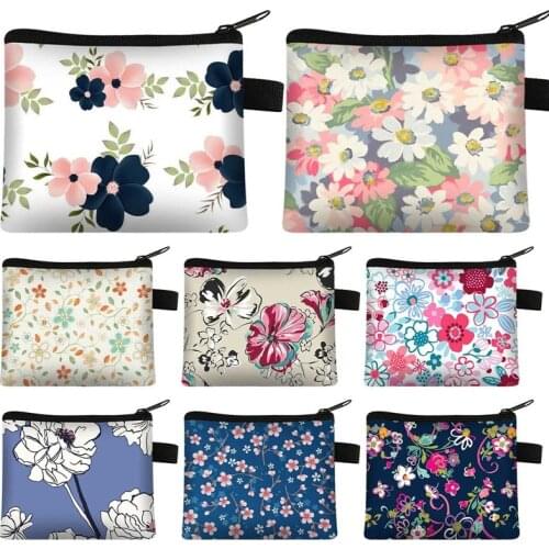 1 Pc Mini Fashion Flower Print Coin Purse Women Girls Fashion Printed Wallet Lipstick Portable Money Purse Pocket Bag 13.5*11cm