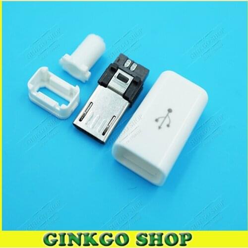 10sets/lot weldable Micro Male USB Long plug, White color, weldable Long Micro USB male plug for apple style