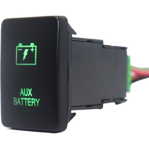 12V Aux Battery Pushbutton Switch ON-Off Green LED Lights with Connector Wire For Toyota Rav4 Prado 150/200 Series Camry Prius C