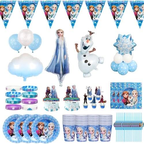 121pcs Frozen Baby Shower Girls Favor Party Decoration Birthday Set Banner Cups Plates BalloonsToppers Disposable Supplies Kids