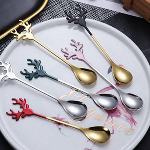 304 Stainless Steel Spoon Cartoon Elk Coffee Milk Spoon Kitchen Dessert Spoon Ins Coffee Stirring Spoon