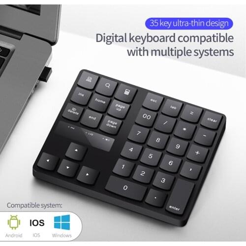 35 Keys Mini Digital Keyboard Rechargeable 2.4GHz Wireless Numeric Keypad Numpad for Accounting Teller Laptop Notebook Tablets
