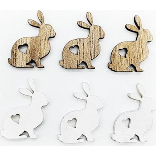 36 Pcs/set Hollow Wooden Rabbit Egg Bird Chicken Shaped Craft Home Decorations Pendants Ornaments for Easter Party