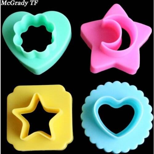 4pcs/set Double-faced Geometric Flower Moon Star Heart Sushi Bread Rice Biscuit Fondant Mold Cookie Cake Decorating Cutter Gift