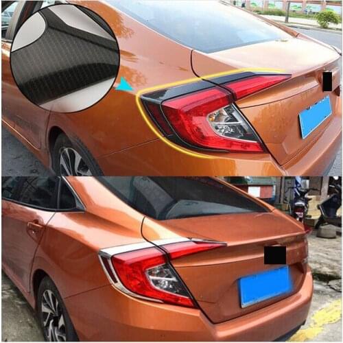 4pcs FOR HONDA CIVIC 2016 2017 CHROME CARBON BLACK REAR TAIL LIGHT LAMP TRUCK GATE COVER TRIM BEZEL FRAME GARNISH STYLING MOLDIN