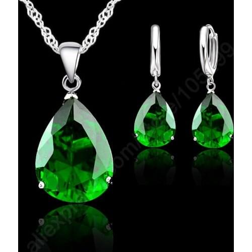 AAA Grade Rhinestone Water Drop Earring Necklace Jewelry Sets 925 Sterling Silver Pendant Necklace Earring Set