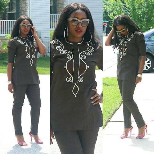 AFRICAN DRESSES FOR WOMEN SOFT MATERIAL EMBROIDERY DESIGN DRESS TOP WITH PANTS