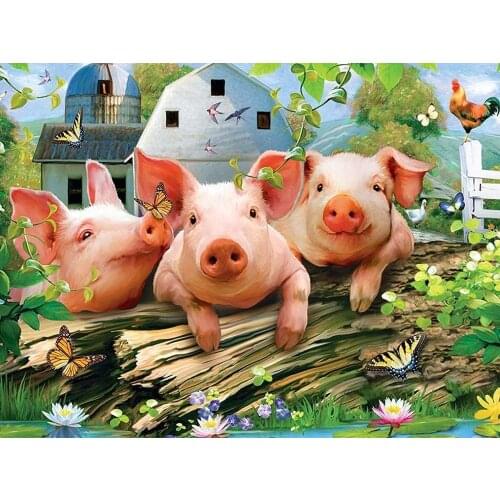 Three Little Pigs 5D Diamond Painting Full Drill DIY Mosaic Cross Stitch Pattern Handmade Embroidery Picture Kit Wall