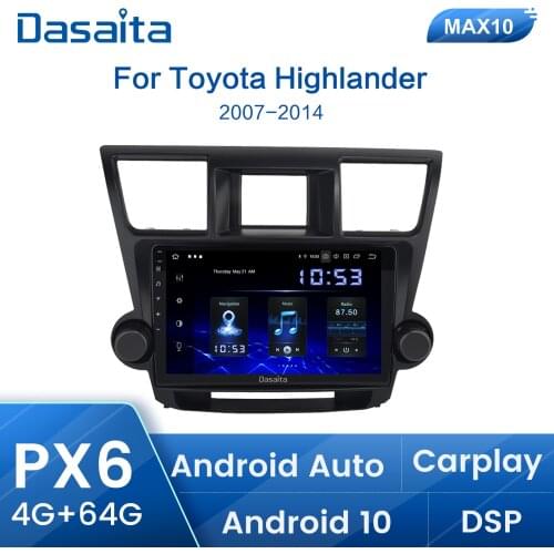 Dasaita 10.2" Android 10 1 Din Car Radio with Carplay DSP GPS Navigation AHD Autoradio Head Unit for Toyota Highlander 2007-2014