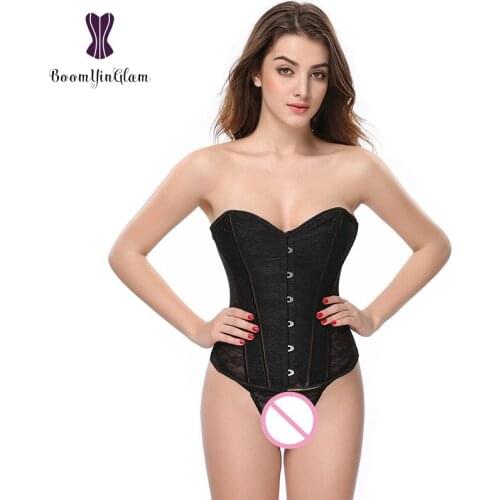 Free shipping black womens transparent slimming body shapewear floral lace corset women corsets & bustiers with g string 817