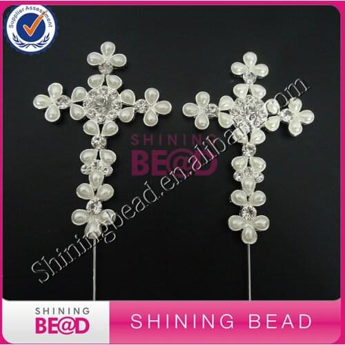 Free Shipping! High Quality Ivory/Pink/Blue Cross Pearl Cake Topper,Wedding Cross Pearl Cake Topper,30pieces/lot